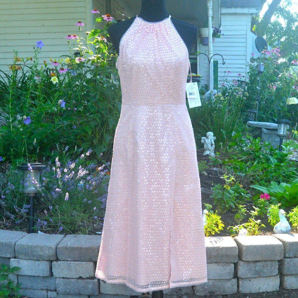 Aidan Mattox Sequined Rose Quartz Halter Midi Dress New with Tags - Picture 10 of 13